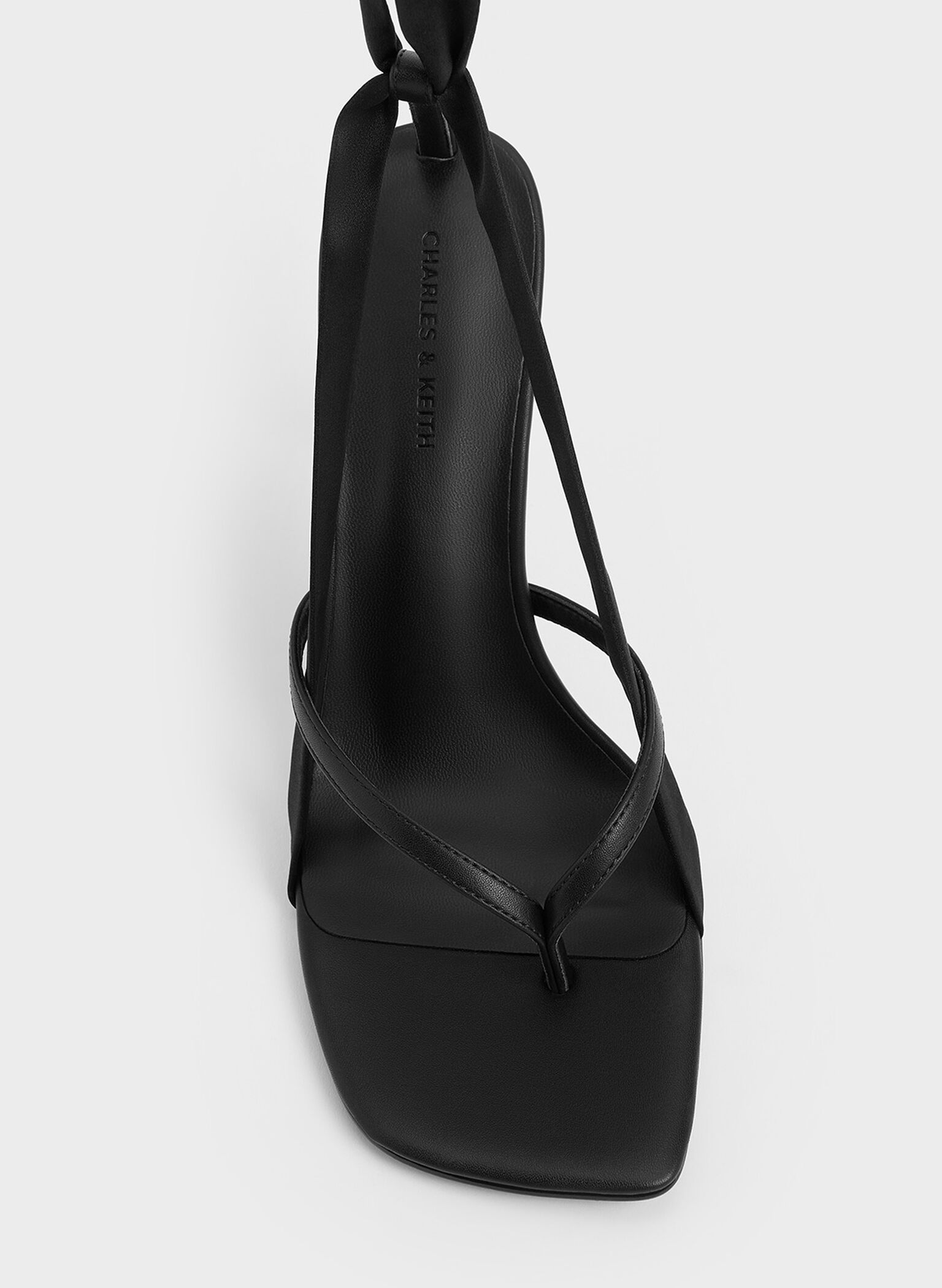 Recycled Polyester Tie-Around Heeled Thong Sandals, Black, hi-res