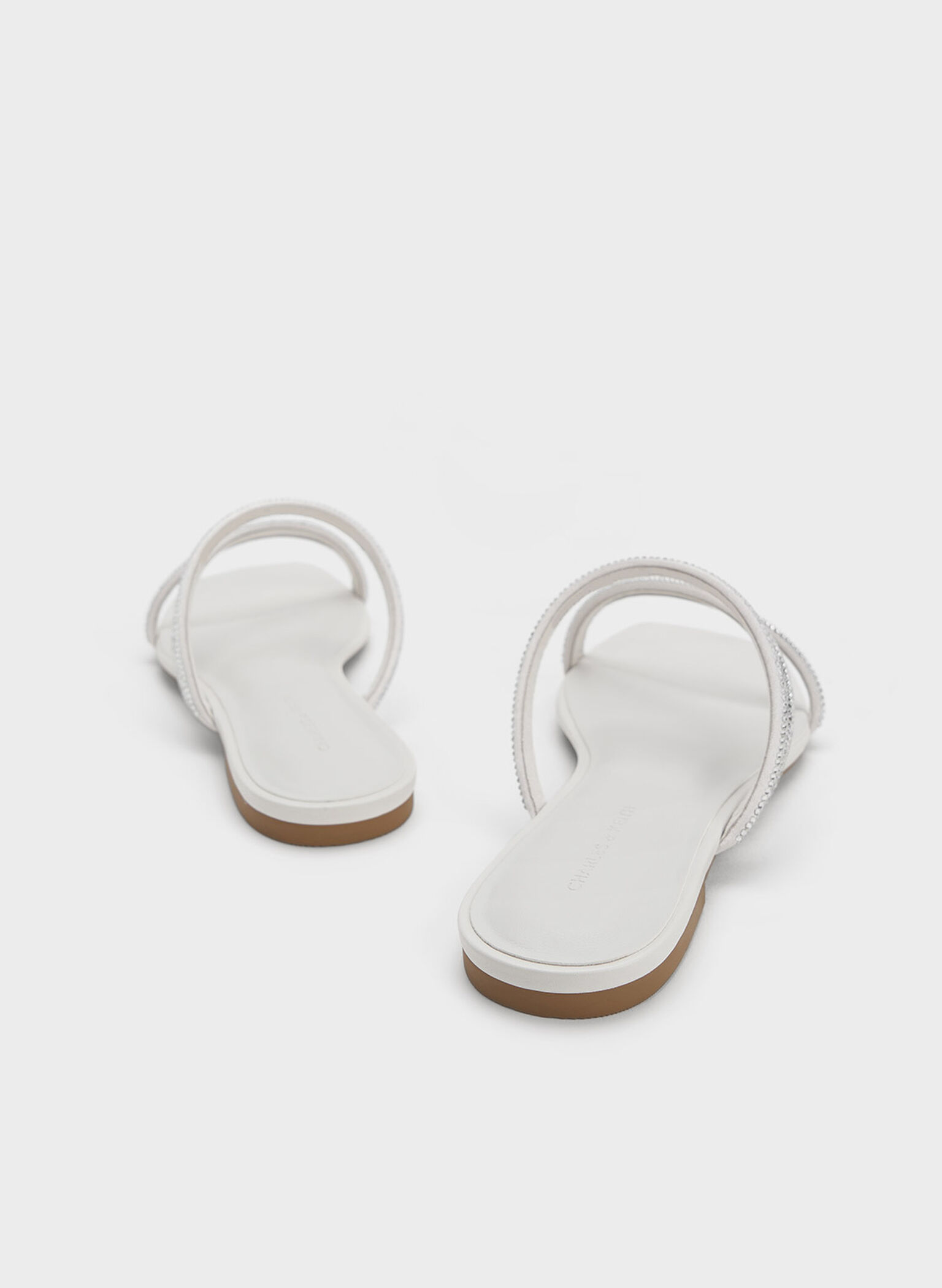 Satin Crystal-Embellished Strappy Sandals, White, hi-res