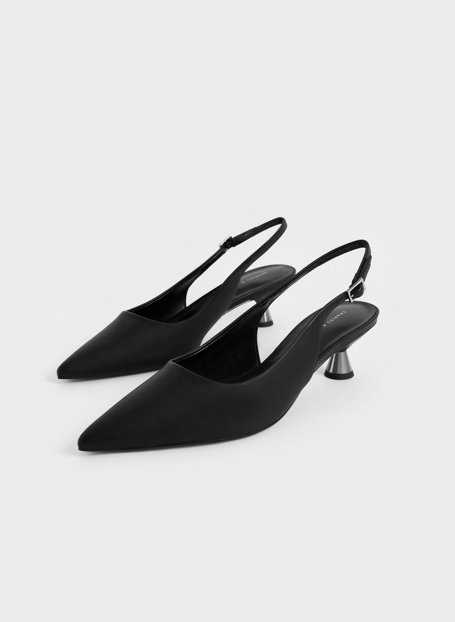 Spool Heel Slingback Pumps, Black, hi-res