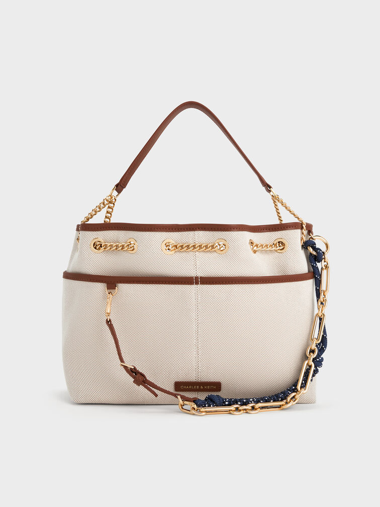Addison Canvas Knotted-Rope Tote Bag, Taupe Canvas, hi-res