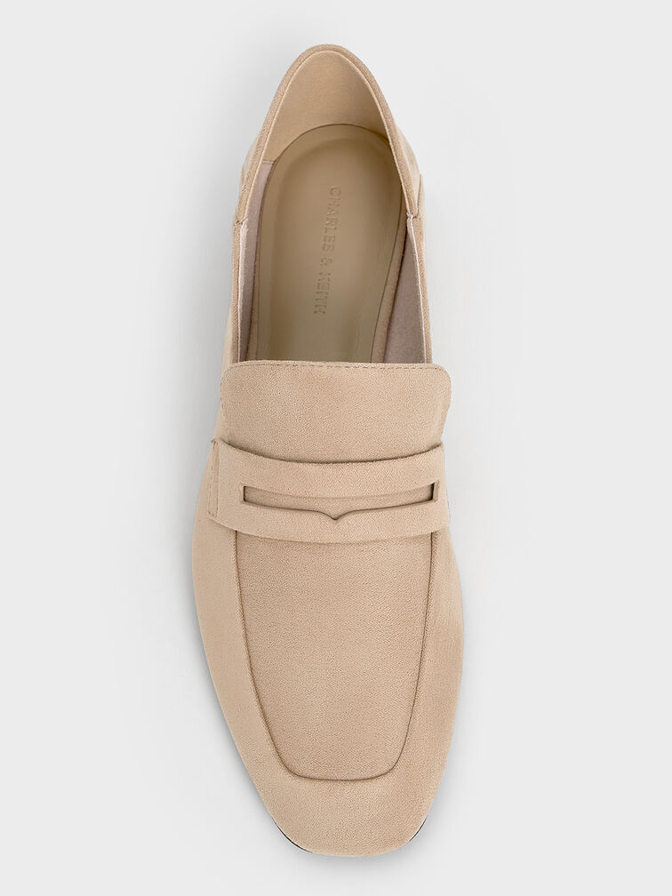 Faux Suede Almond-Toe Penny Loafers, Sand, hi-res