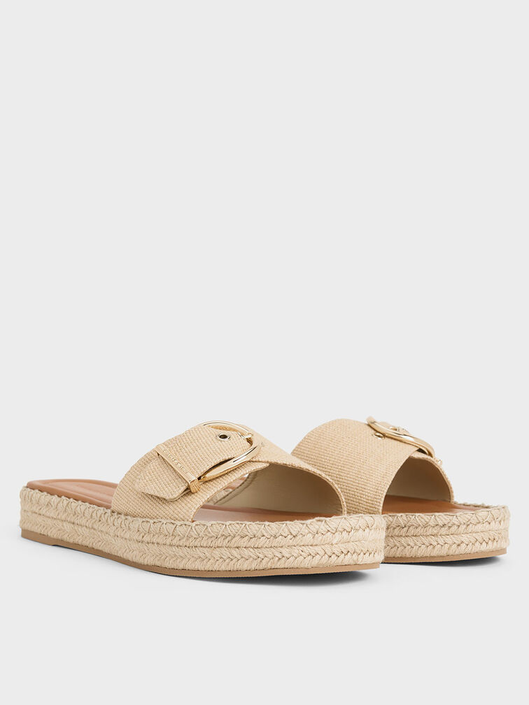 Woven Buckled Espadrille Sandals, Sand, hi-res