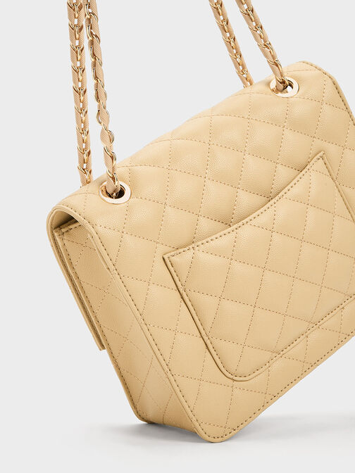 Cressida Quilted Chain Strap Bag, Beige, hi-res