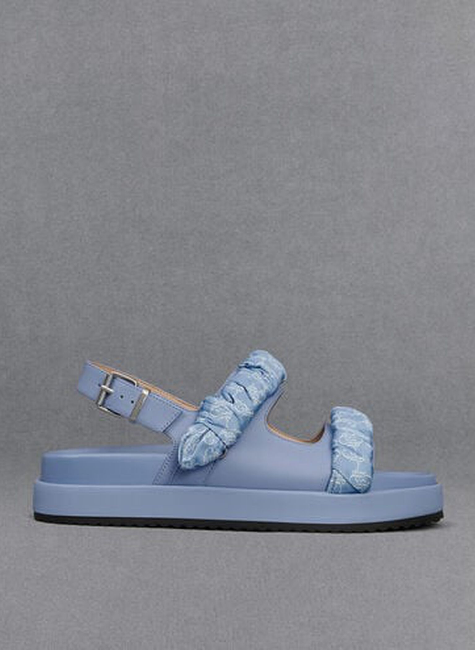 Tully Leather Ruched-Strap Sandals, Light Blue, hi-res