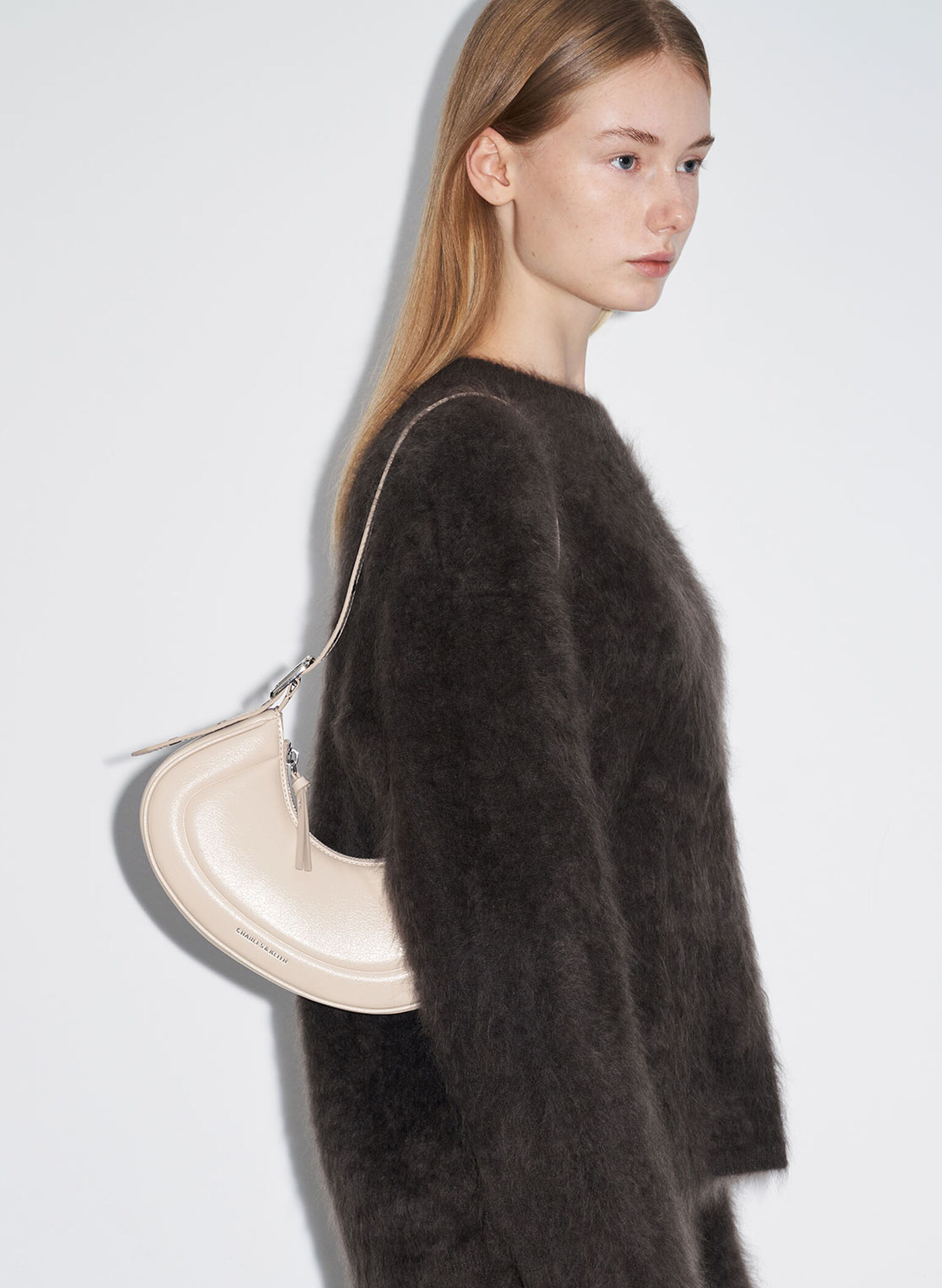 Petra Curved Shoulder Bag, Oat, hi-res