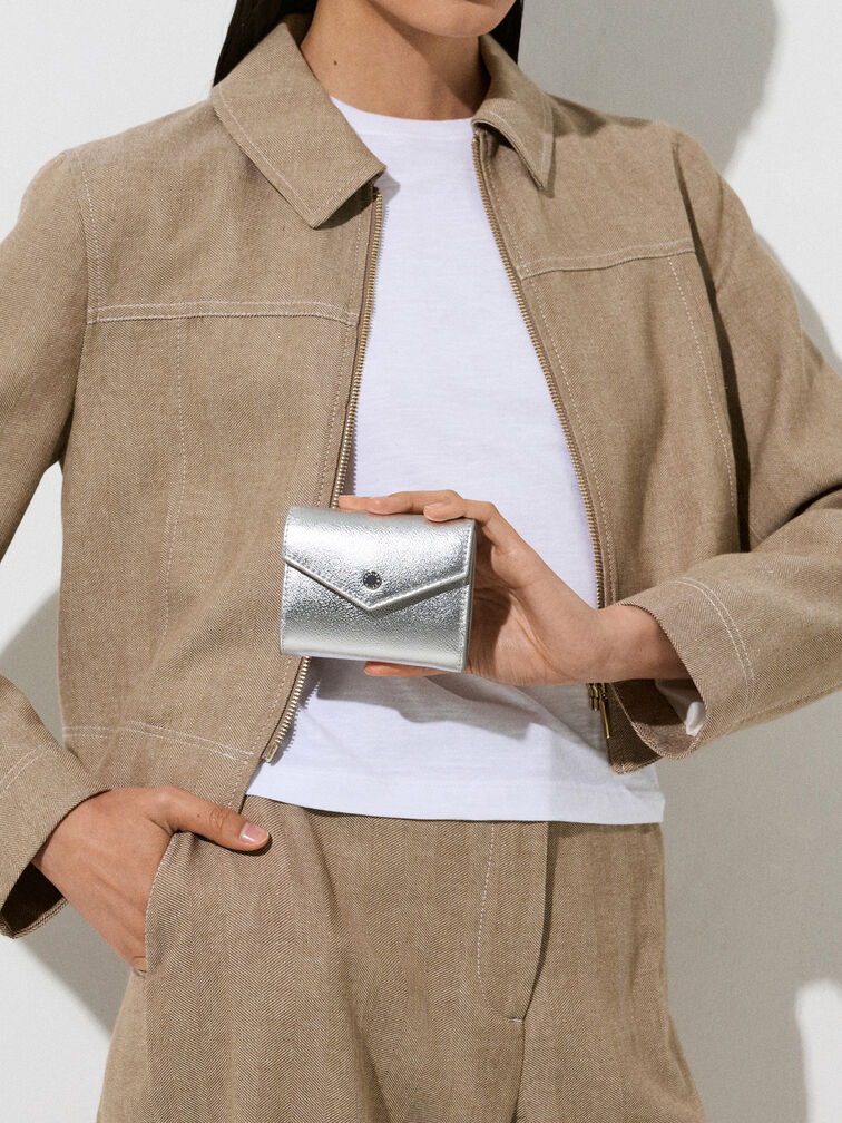 Marlowe Metallic Short Envelope Wallet, Silver, hi-res