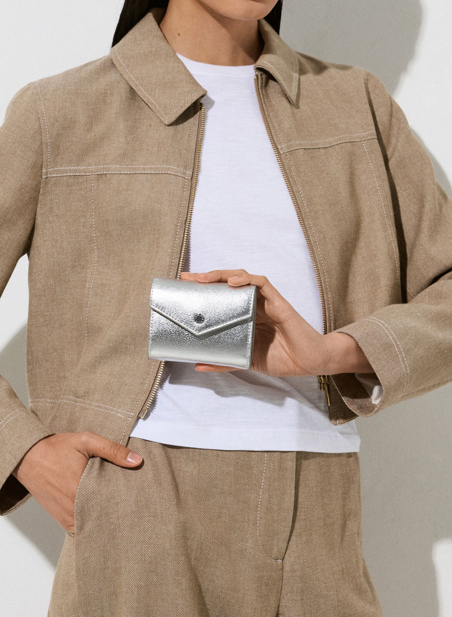 Marlowe Metallic Short Envelope Wallet, Silver, hi-res