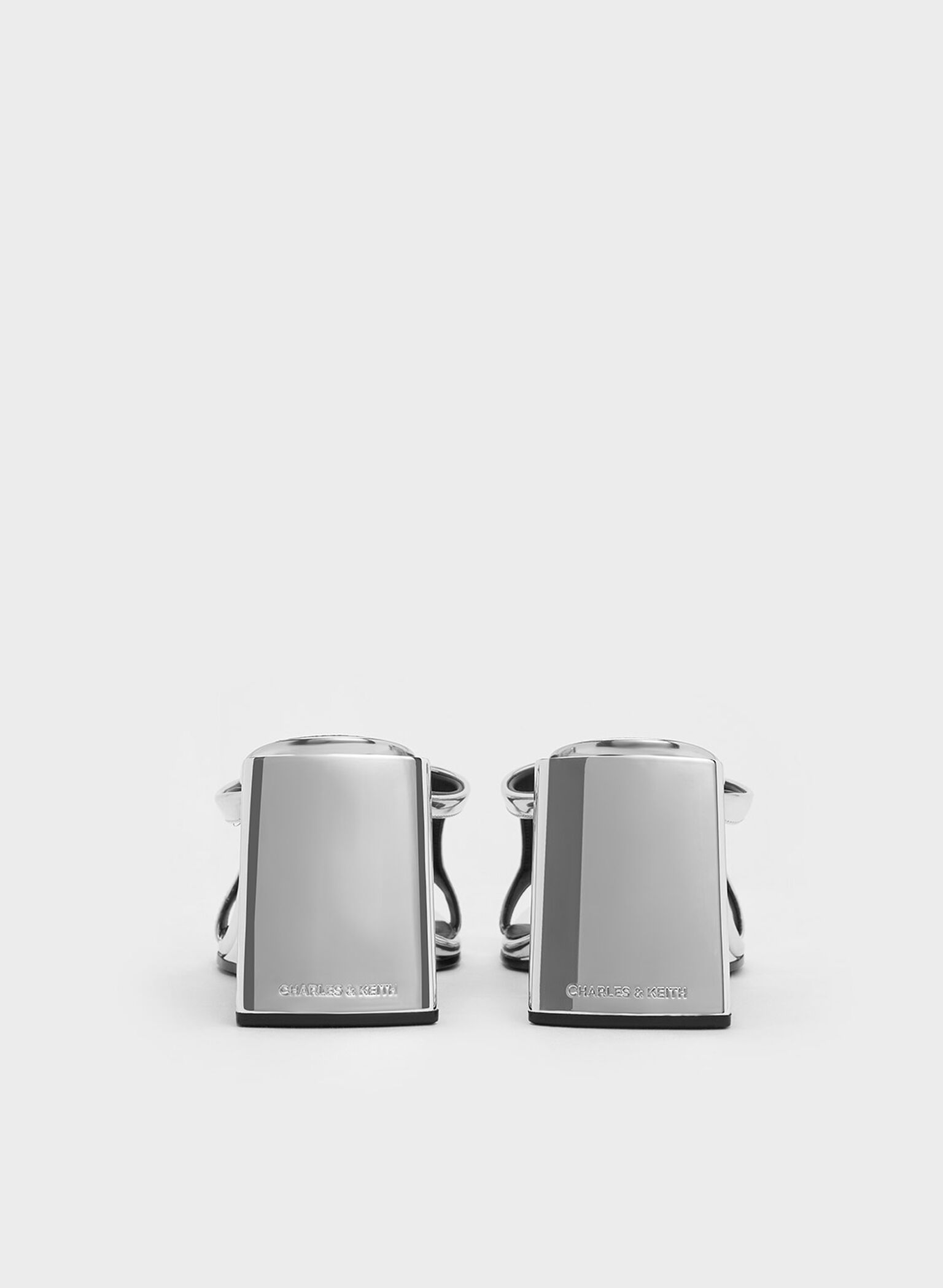 Xeli Metallic Triangle-Heel Mules, Silver, hi-res