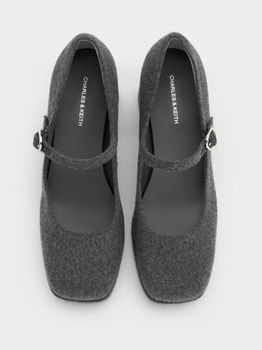 Felt Platform Block-Heel Mary Jane Pumps, Grey, hi-res