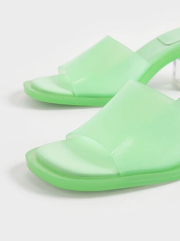 Madison Clear Sculptural Heel Mules, Green, hi-res