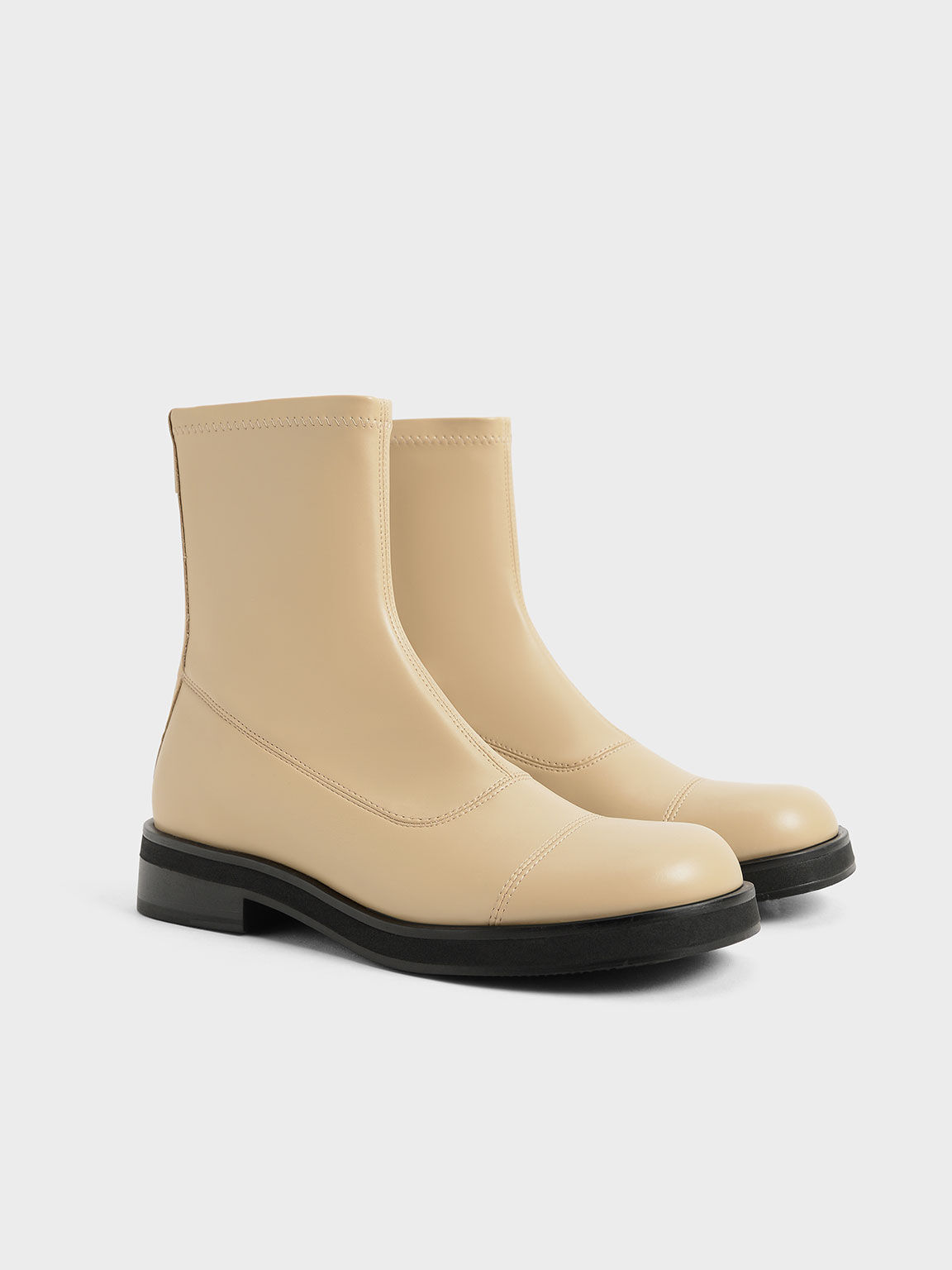 Sand Round Toe Zip Up Ankle Boots CHARLES KEITH UK
