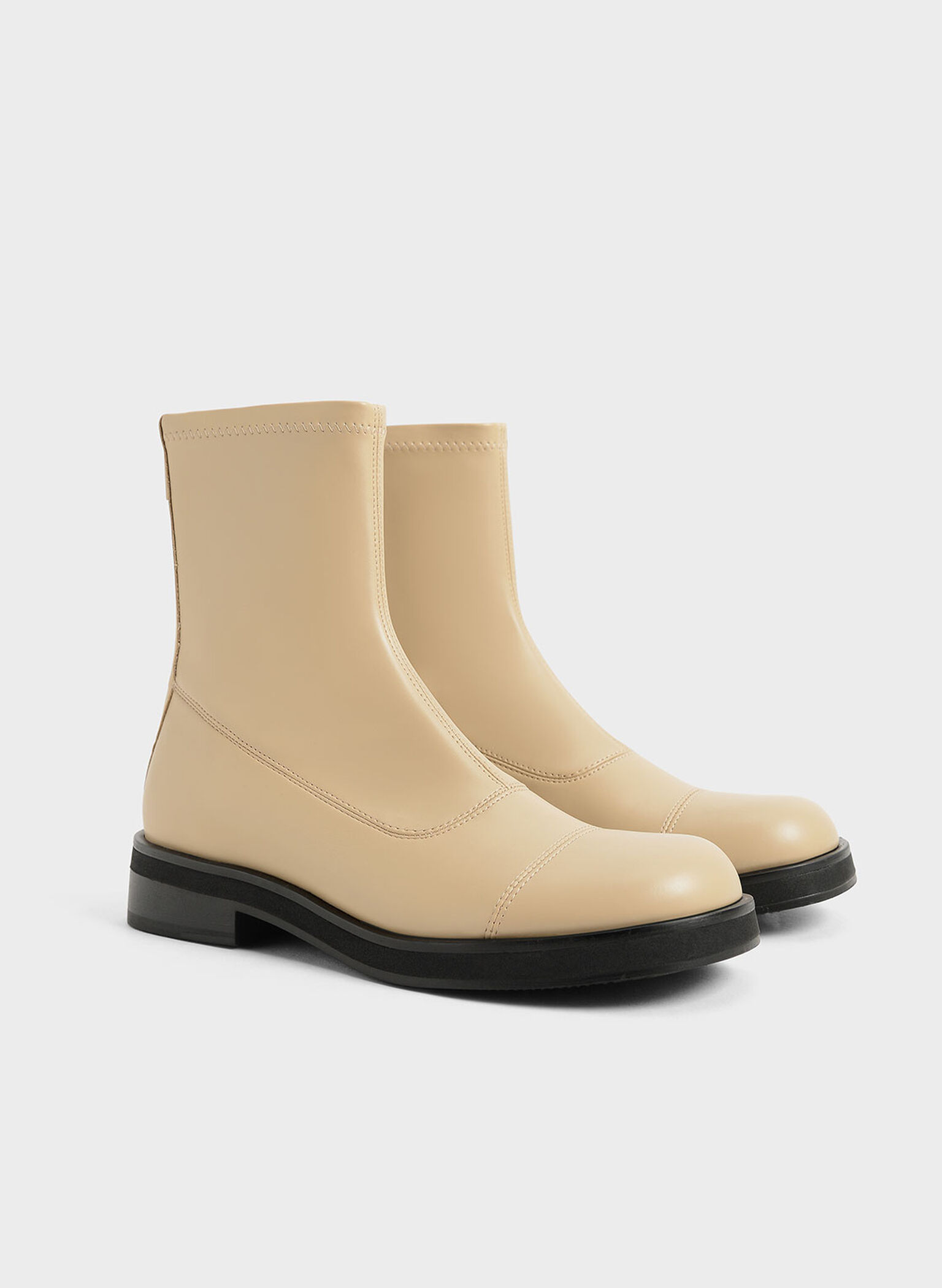 Round Toe Zip-Up Ankle Boots, Sand, hi-res