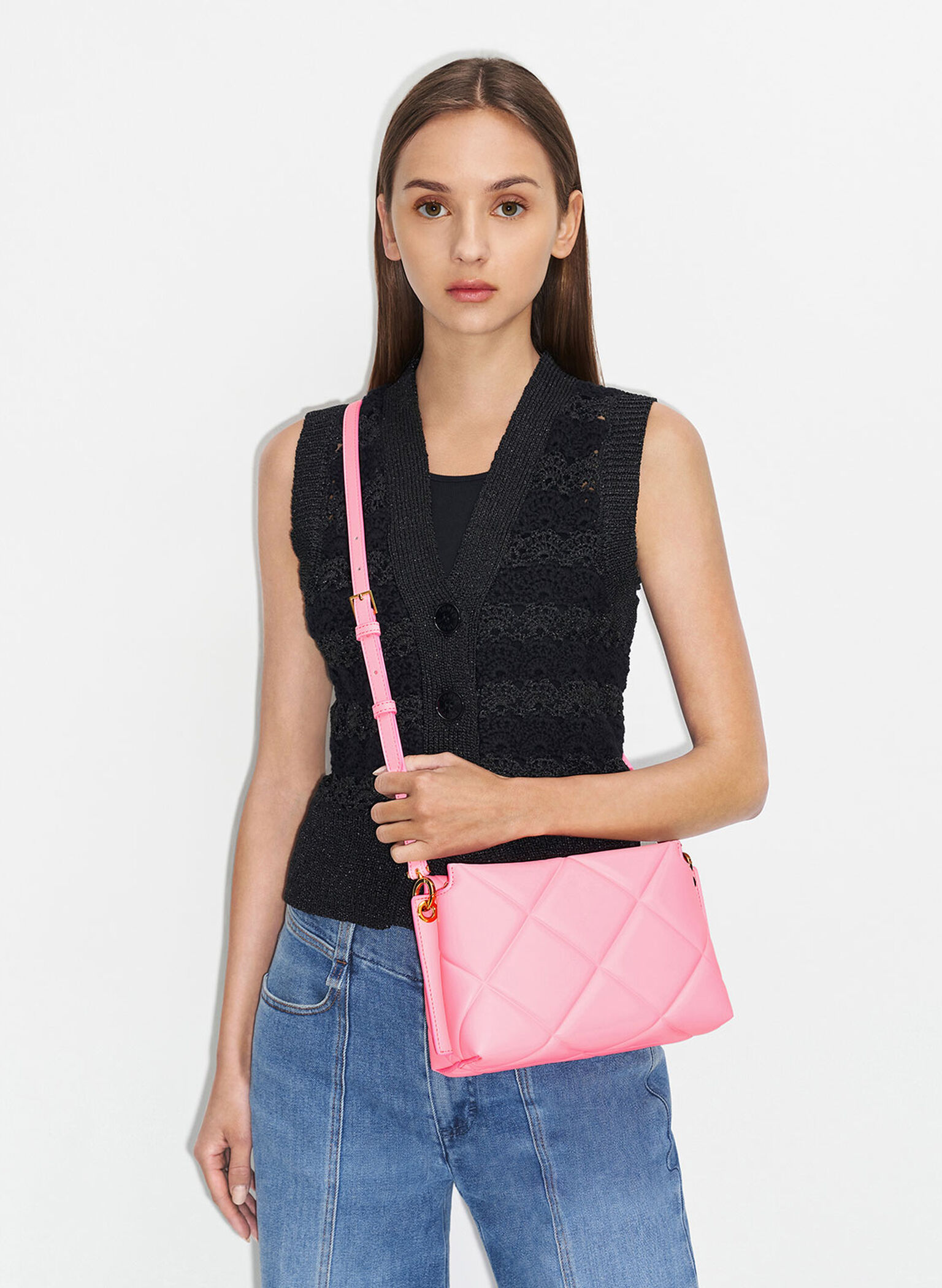 Danika Chunky Chain Padded Bag, Pink, hi-res