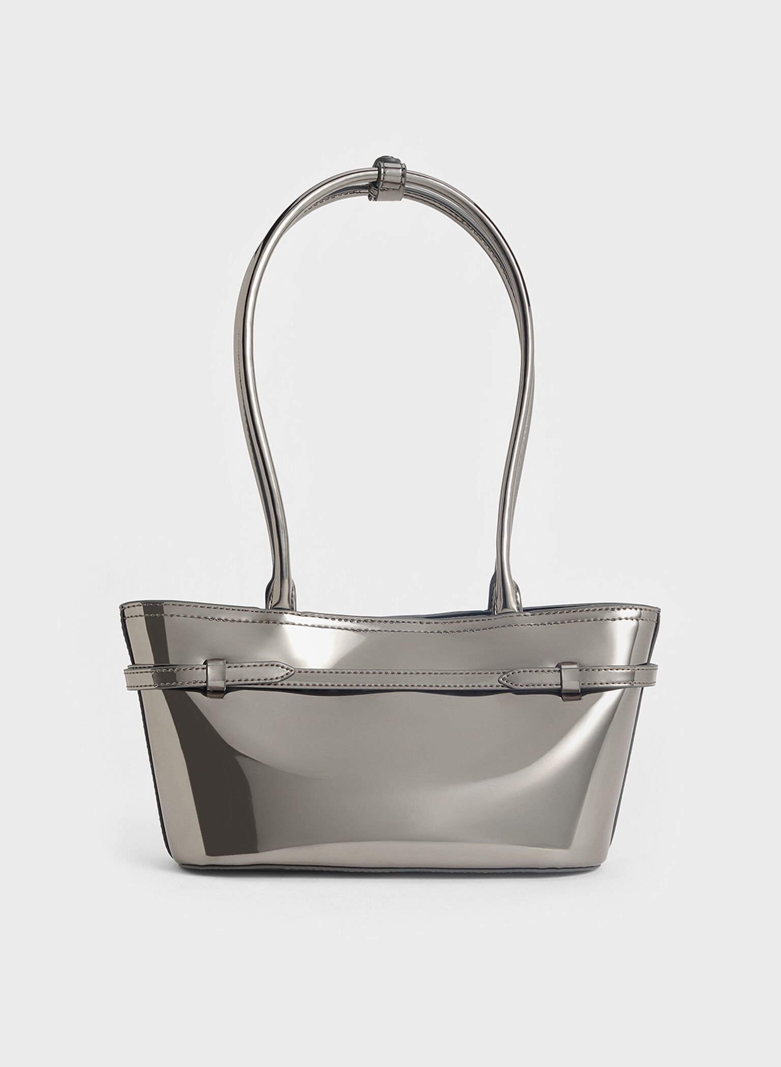 Sloane Metallic Elongated-Handle Shoulder Bag, Pewter, hi-res
