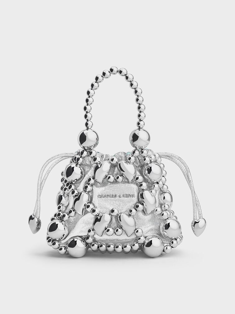 Gift Set: Metallic Beaded Top Handle Bag, Silver, hi-res