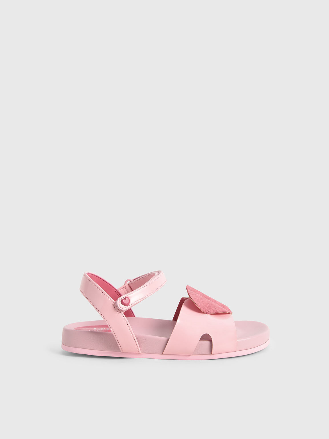 Valentine's Day Collection: Girls' Heart-Motif Ankle Strap Sandals, Pink, hi-res