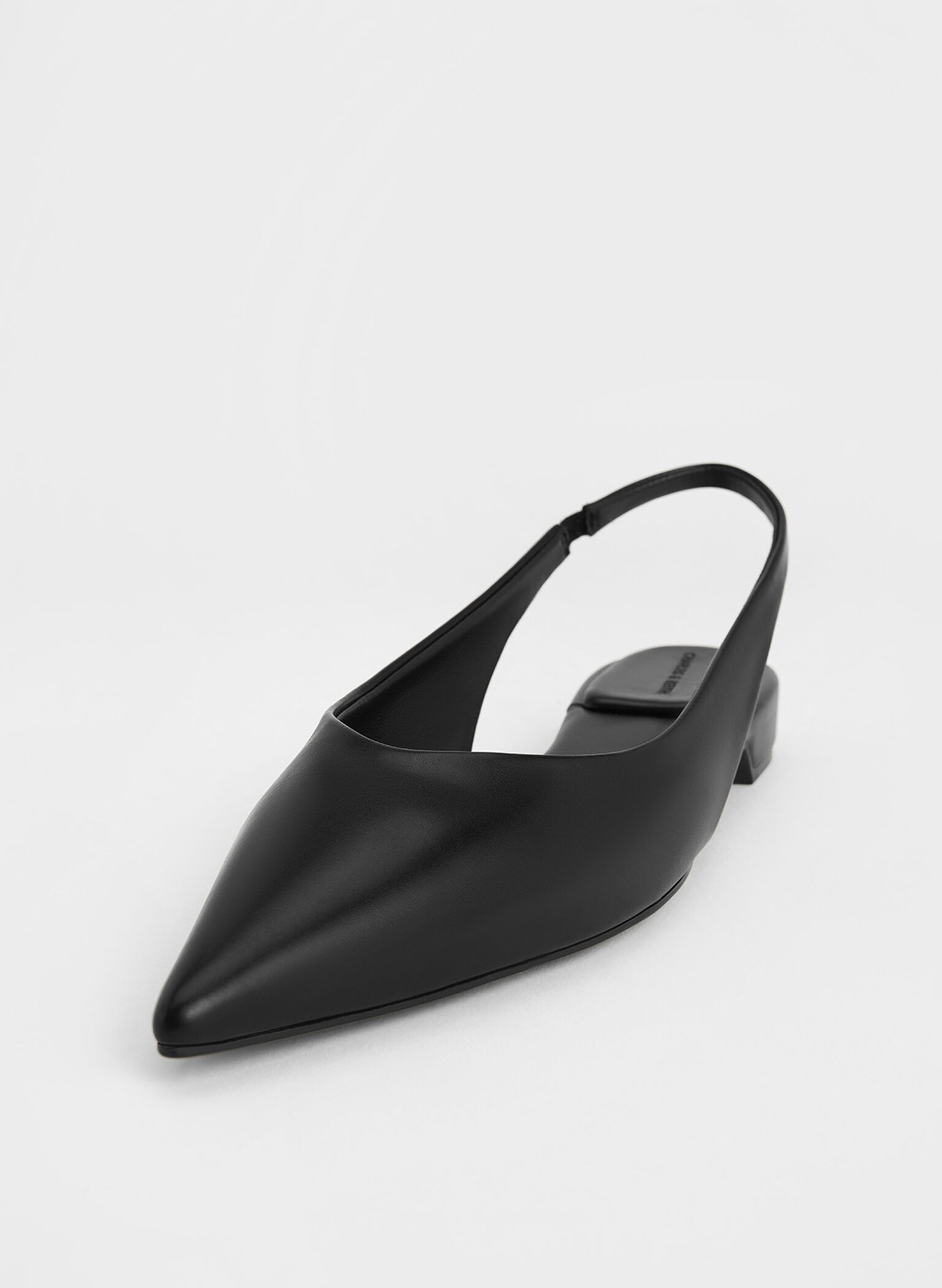 Pointed-Toe High-Vamp Slingback Flats, Black, hi-res