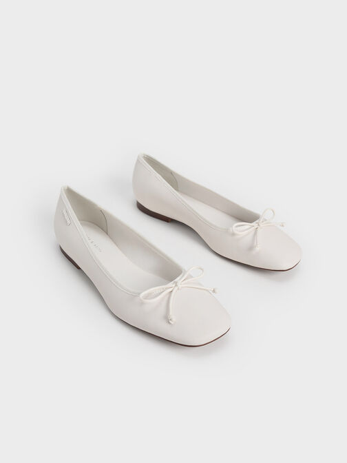 Rhea Bow Ballerinas, White, hi-res