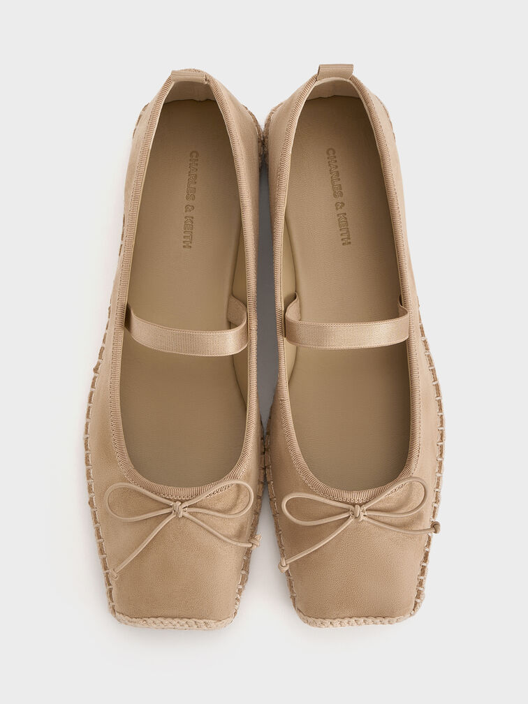 Faux Suede Bow Tie-Around Espadrille Ballet Flats, Sand, hi-res