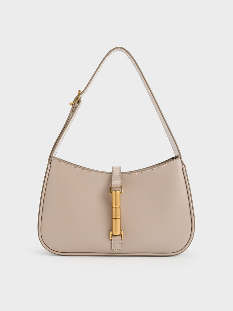 Cesia Metallic Accent Shoulder Bag, Taupe, hi-res