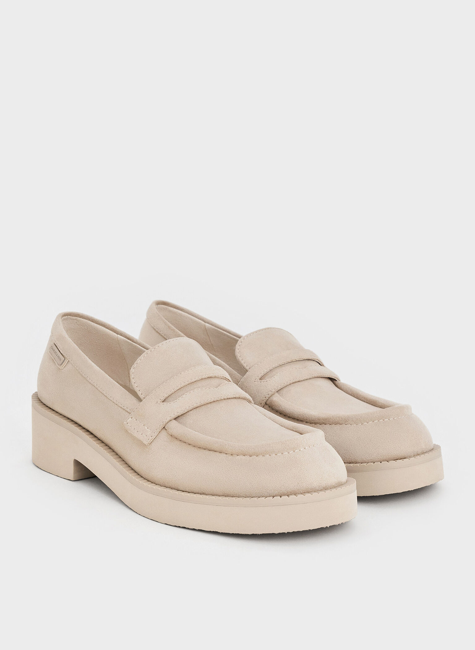 Faux Suede Chunky-Sole Penny Loafers, Beige, hi-res