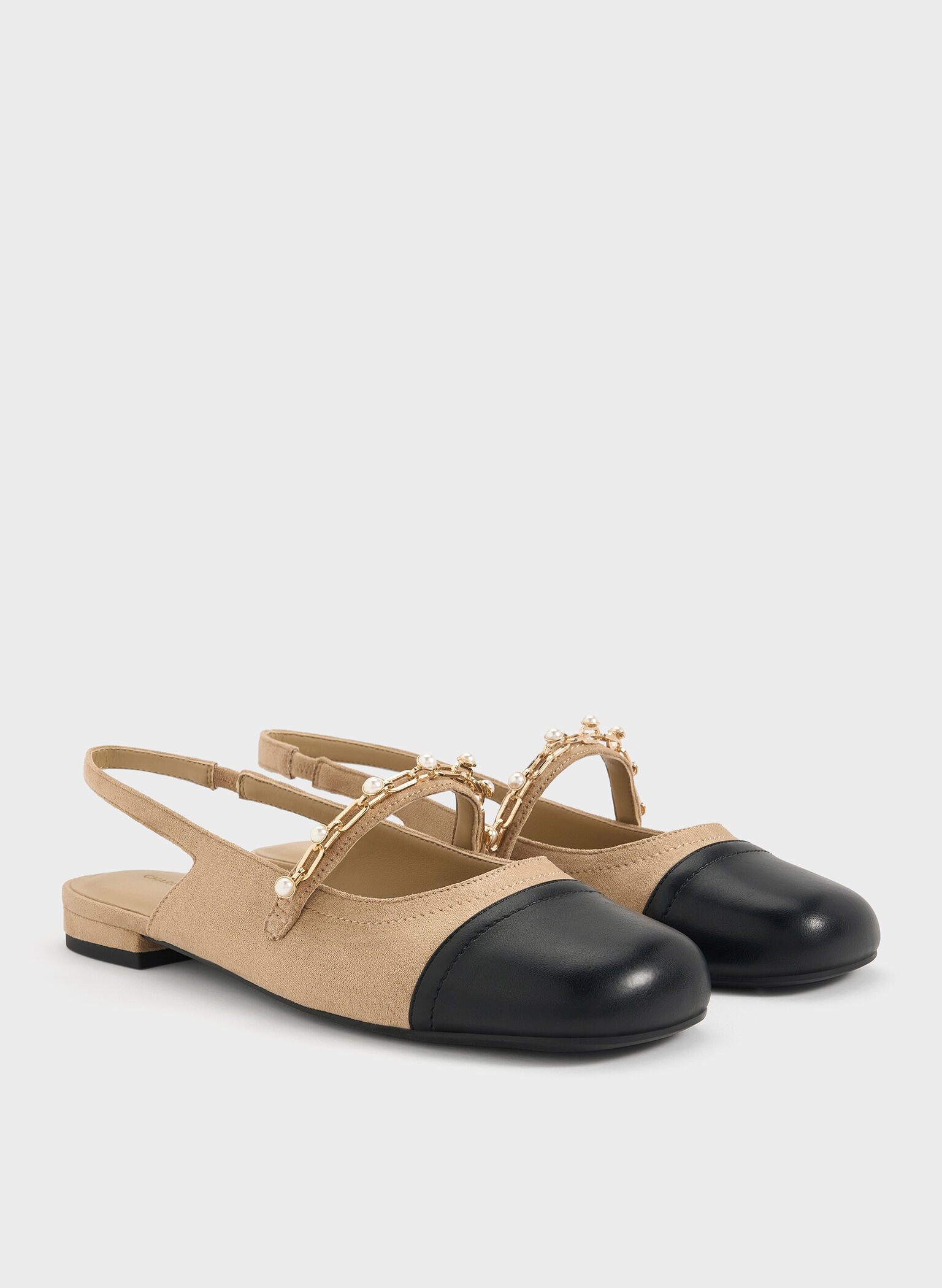Rio Beaded Chain-Link Slingback Flats, Sand, hi-res