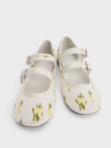 Mesh Floral-Print Double-Strap Mary Jane Flats, Multi, hi-res