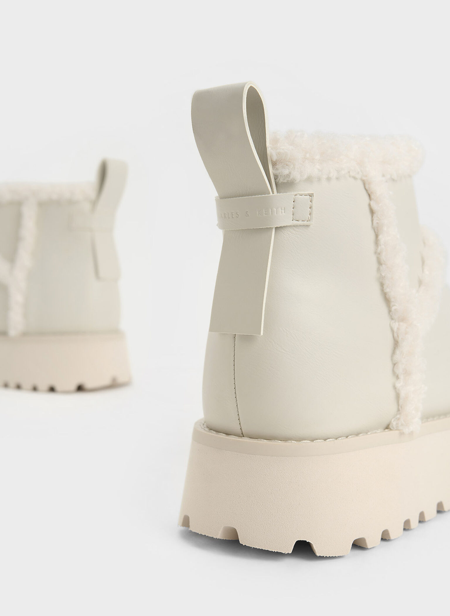 Fur-Trim Flatform Ankle Boots, Chalk, hi-res