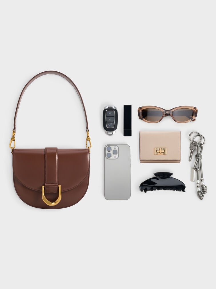 Gabine Leather Saddle Bag, Dark Brown, hi-res
