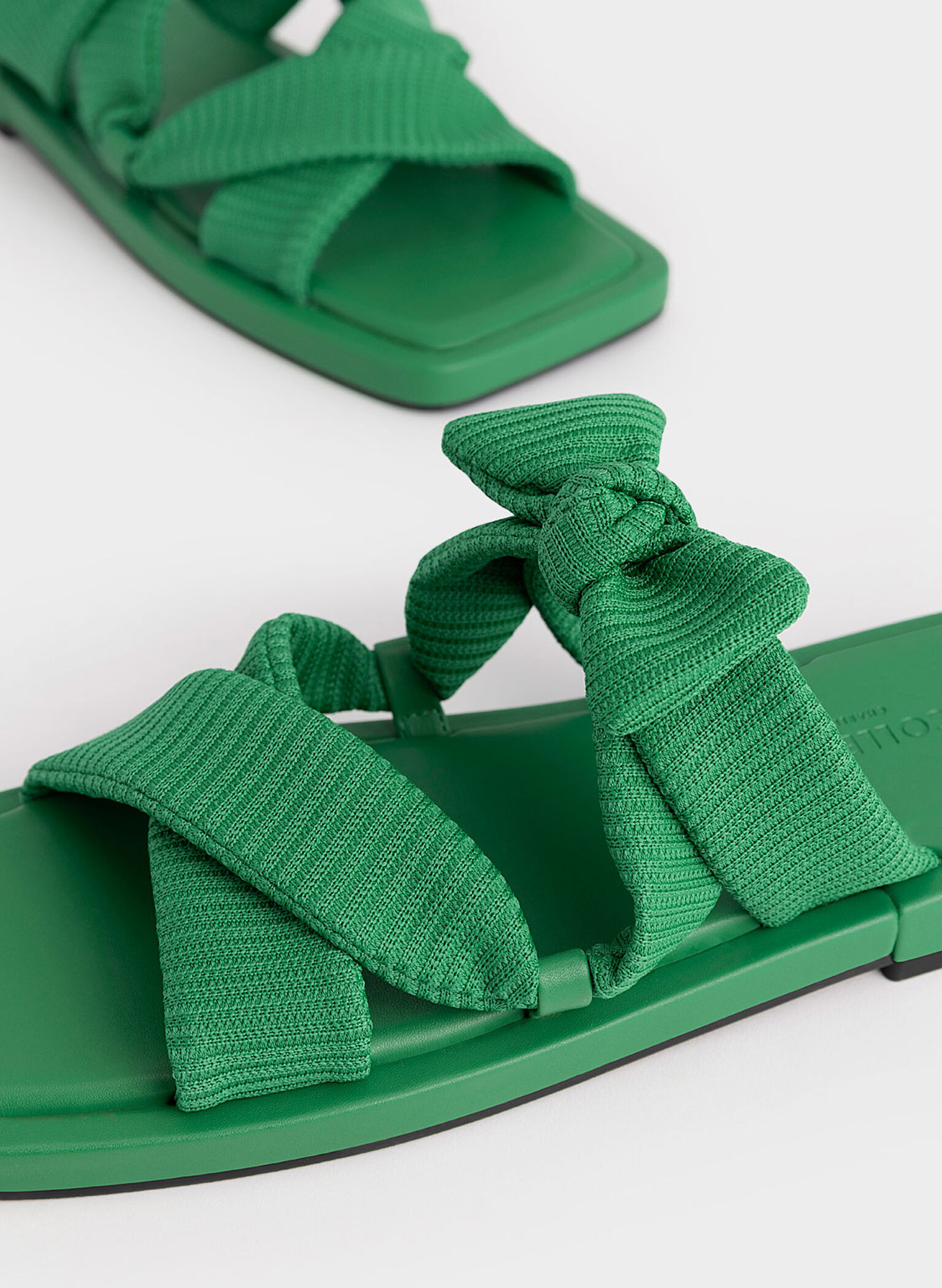 Recycled Polyester Bow Crossover Slides, Green, hi-res