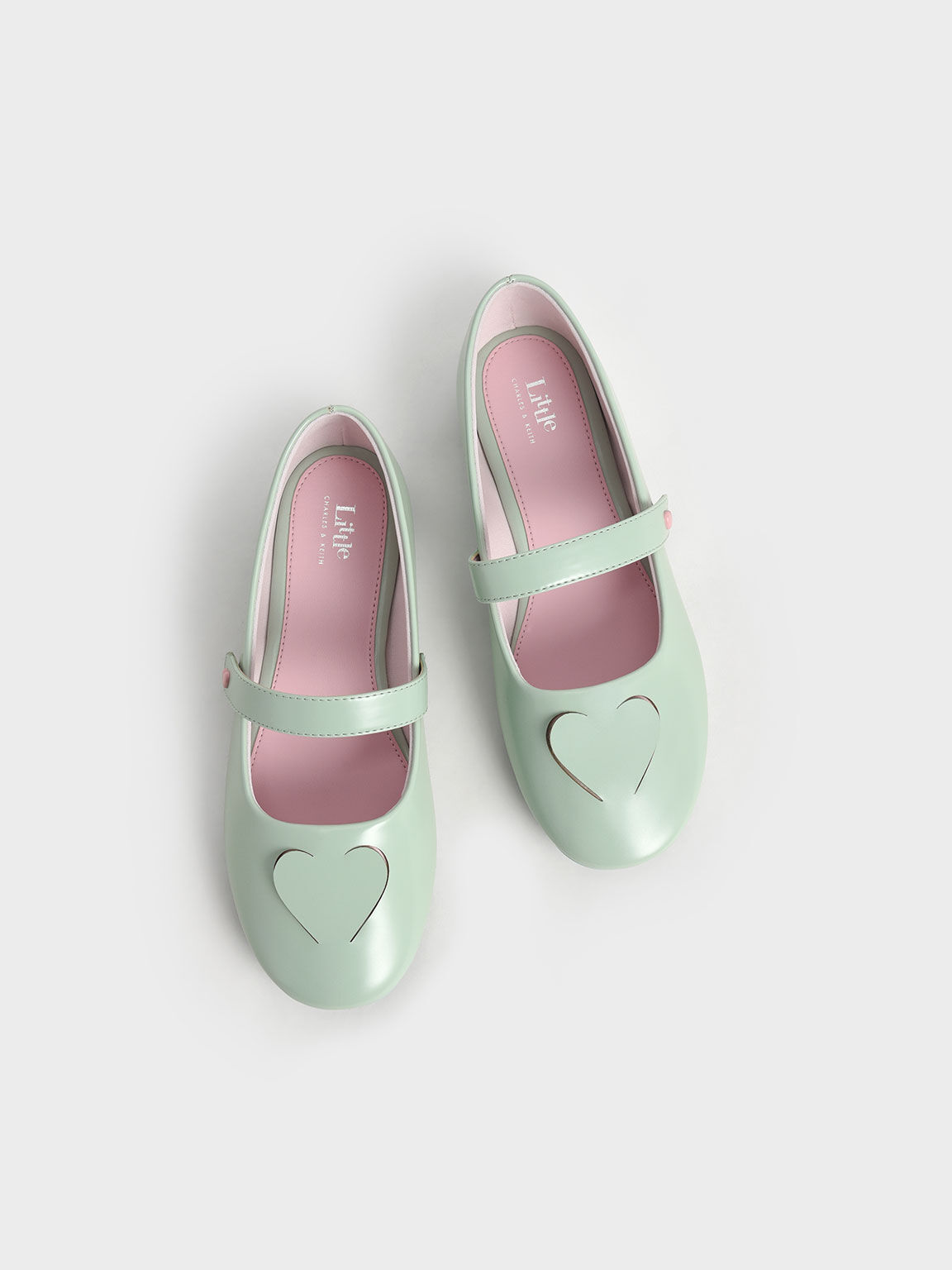 Girls' Heart Cut-Out Mary Janes, Light Green, hi-res