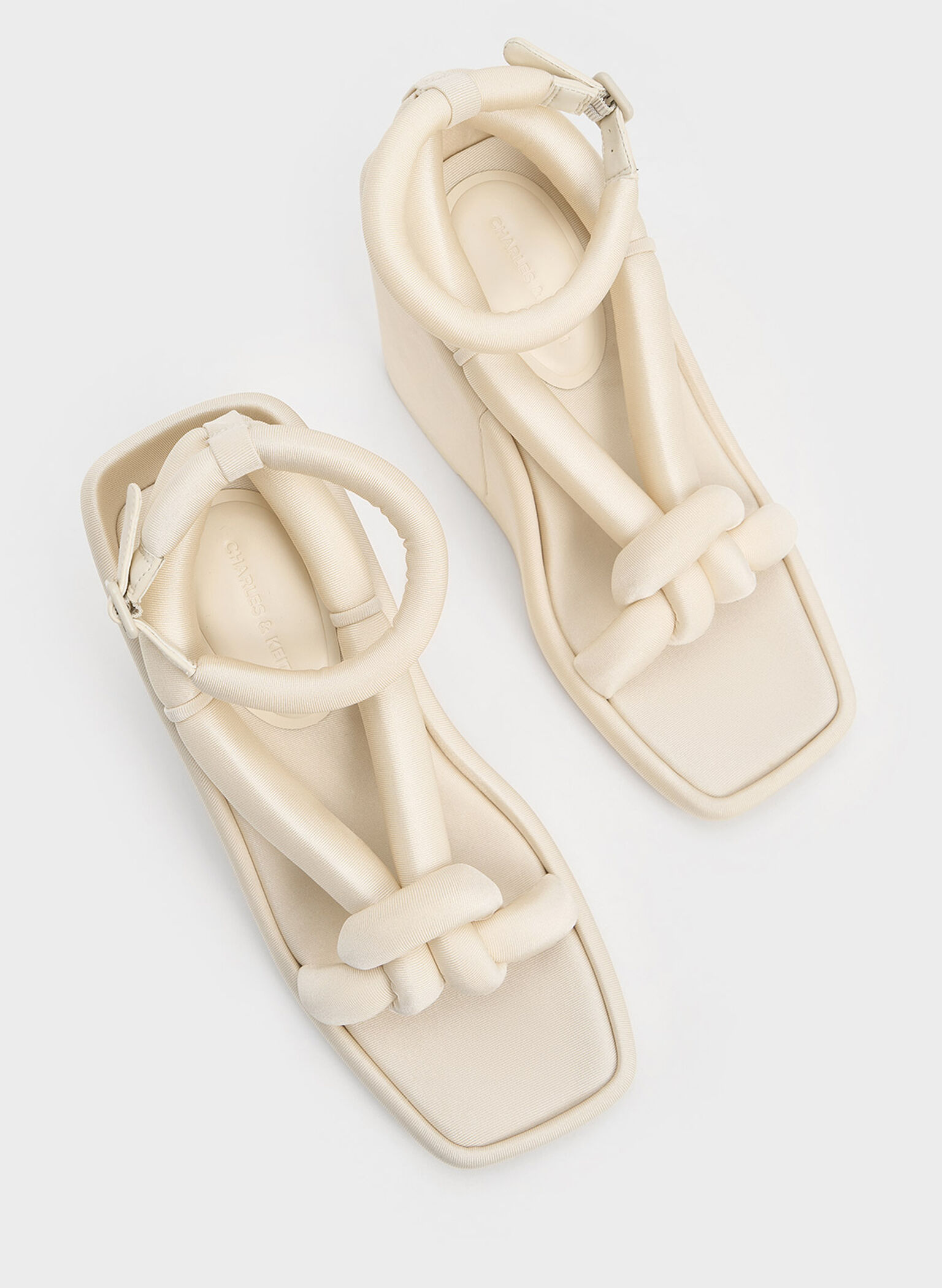 Toni Knotted Puffy-Strap Wedges, Chalk, hi-res