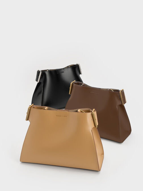 Lexie Side-Buckle Trapeze Shoulder Bag, Noir, hi-res