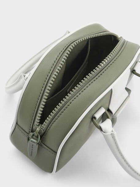 Gabine Two-Tone Leather Bowling Bag, Sage Green, hi-res