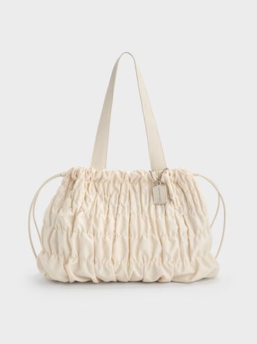 Klio Nylon Ruched Tote Bag, Cream, hi-res