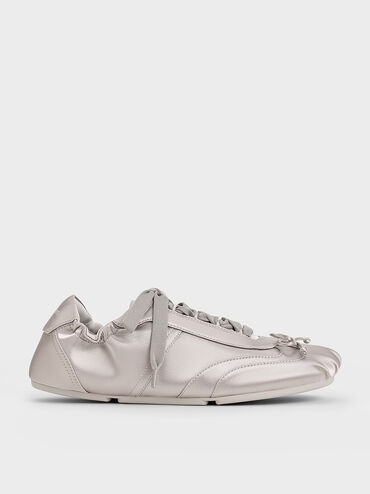Cece Satin Ruched Bow Sneakers, Light Grey, hi-res