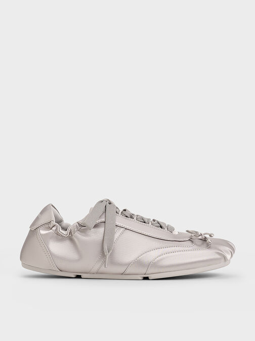 Cece Satin Ruched Bow Sneakers, Light Grey, hi-res