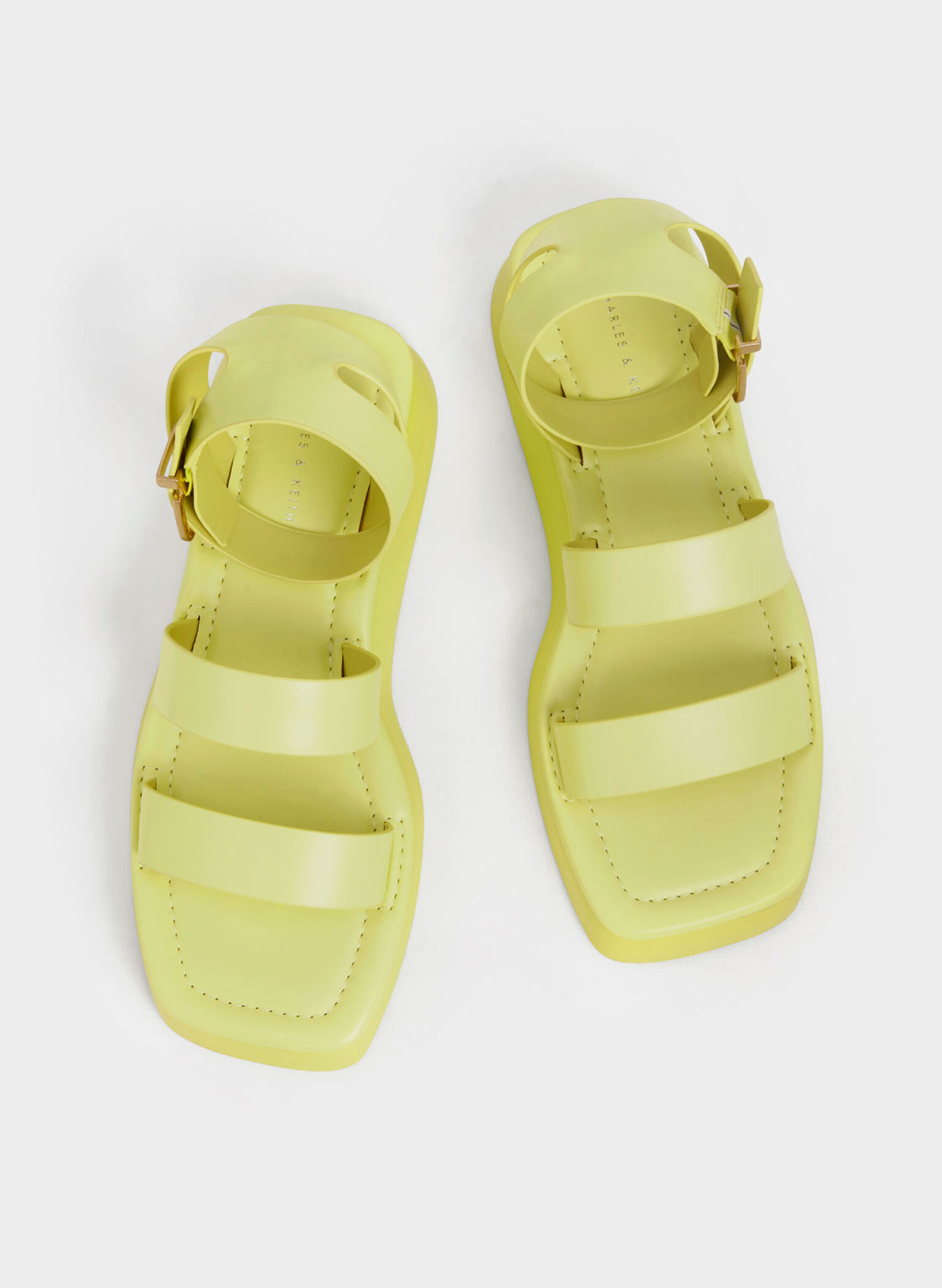 Square Toe Ankle-Strap Sandals, Yellow, hi-res