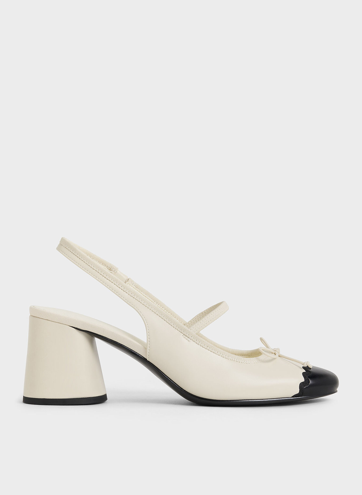 Two-Tone Bow Slingback Pumps, Cream, hi-res