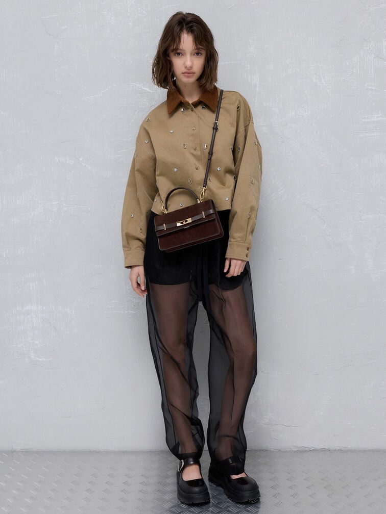 Arlet Recycled Suede Belted Top Handle Bag, Espresso Brown, hi-res