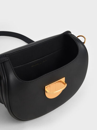 Amelia Metallic Push-Lock Crossbody Bag, Black, hi-res