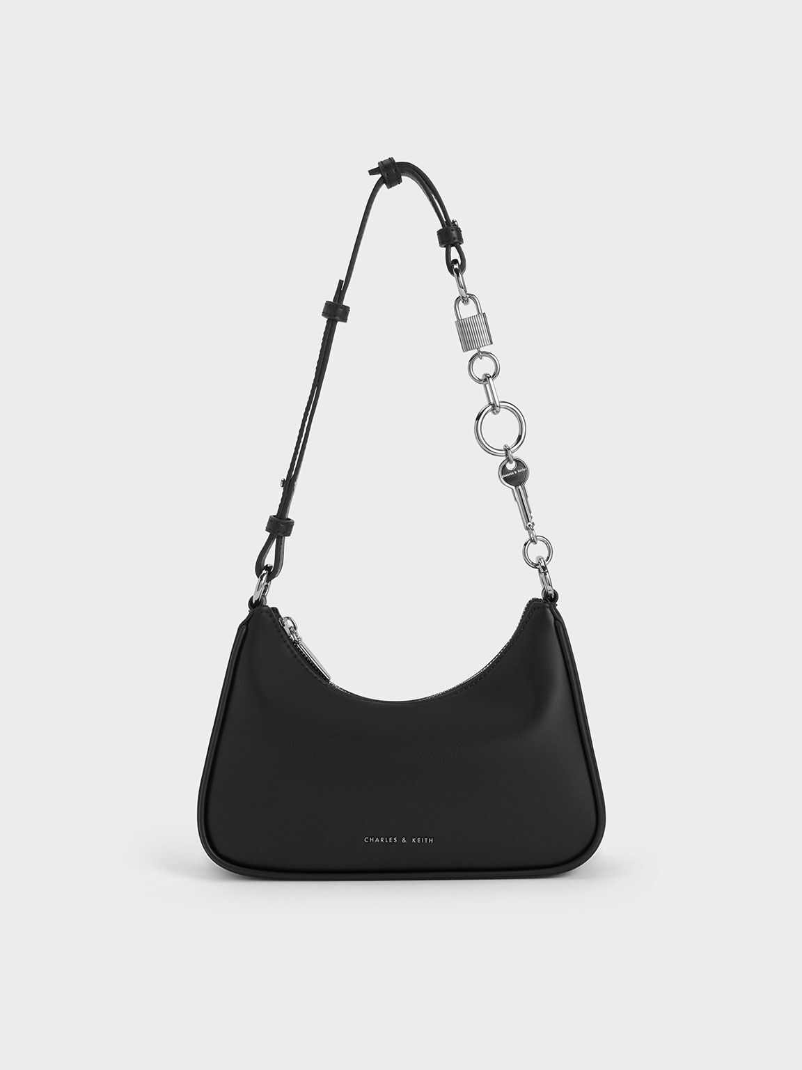 Lock Key Chain Handle Trapeze Bag Noir