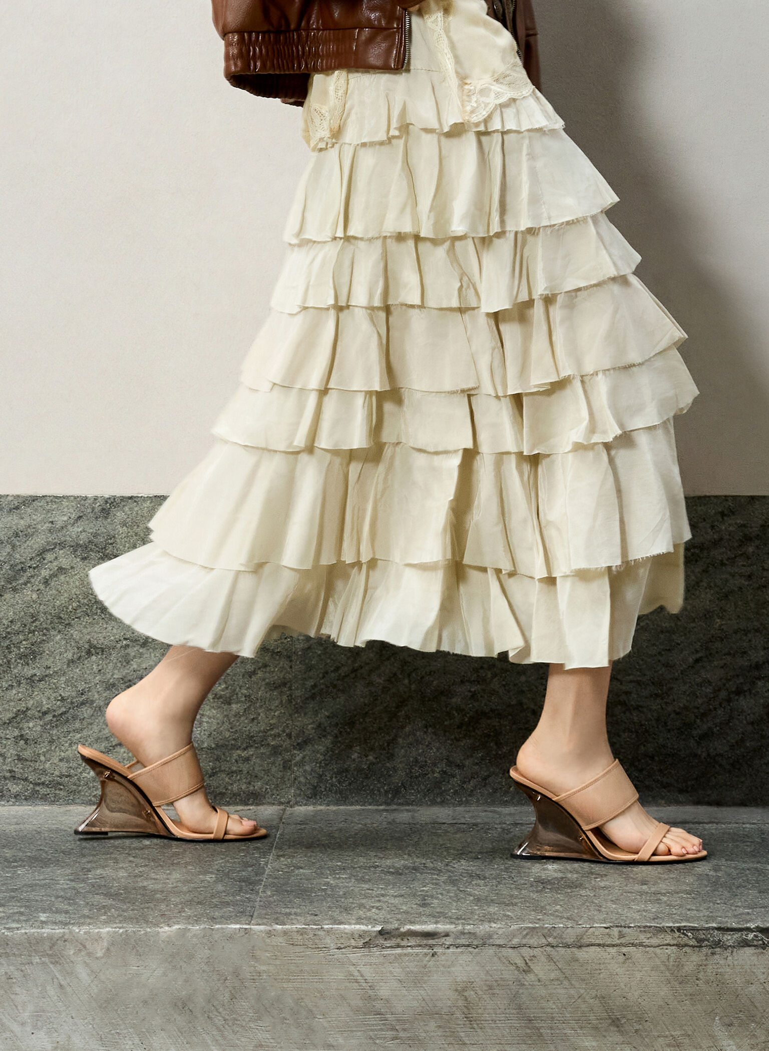 Mesh Sculptural-Heel Wedges, Nude, hi-res