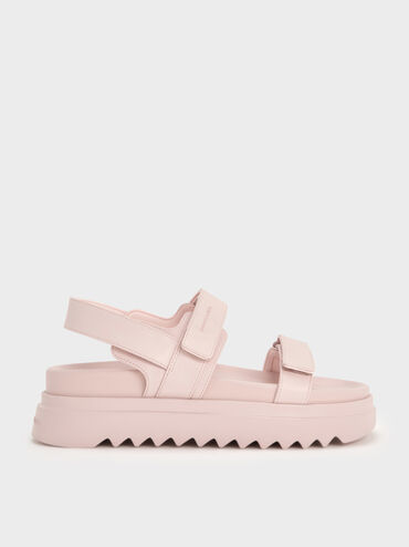 Double-Strap Ridged-Sole Flatform Sandals, Light Pink, hi-res