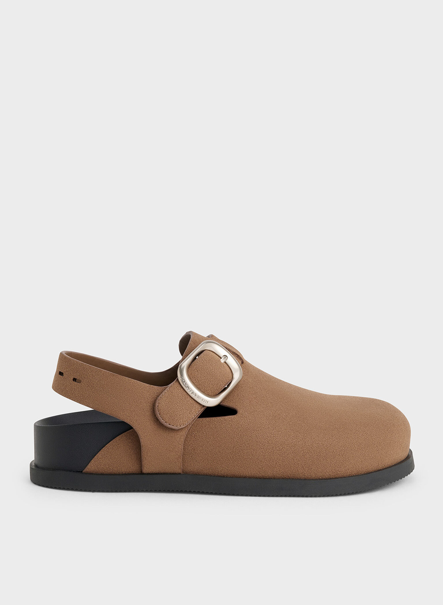 Suede Buckled Slingback Mules, Brown, hi-res