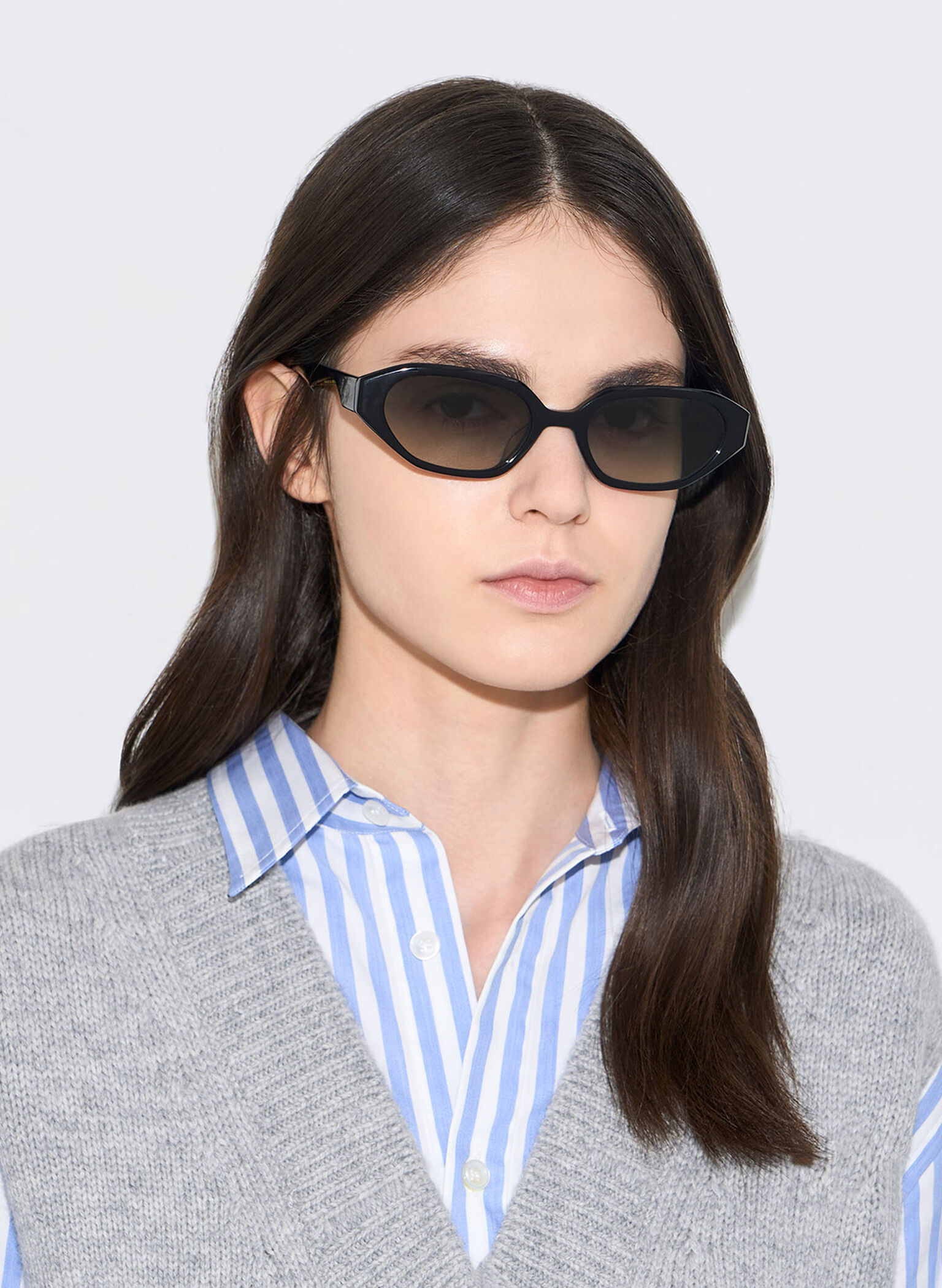 Acetate Oval Sunglasses, Black, hi-res