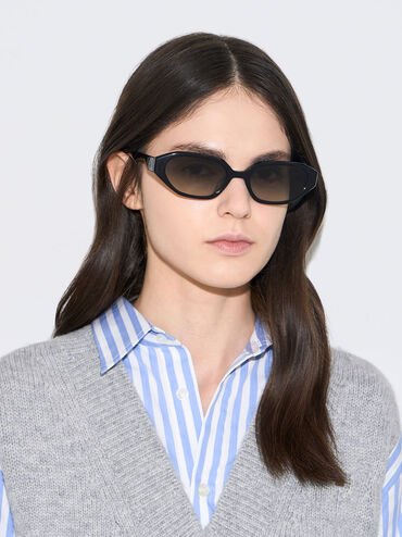 Acetate Oval Sunglasses, Black, hi-res