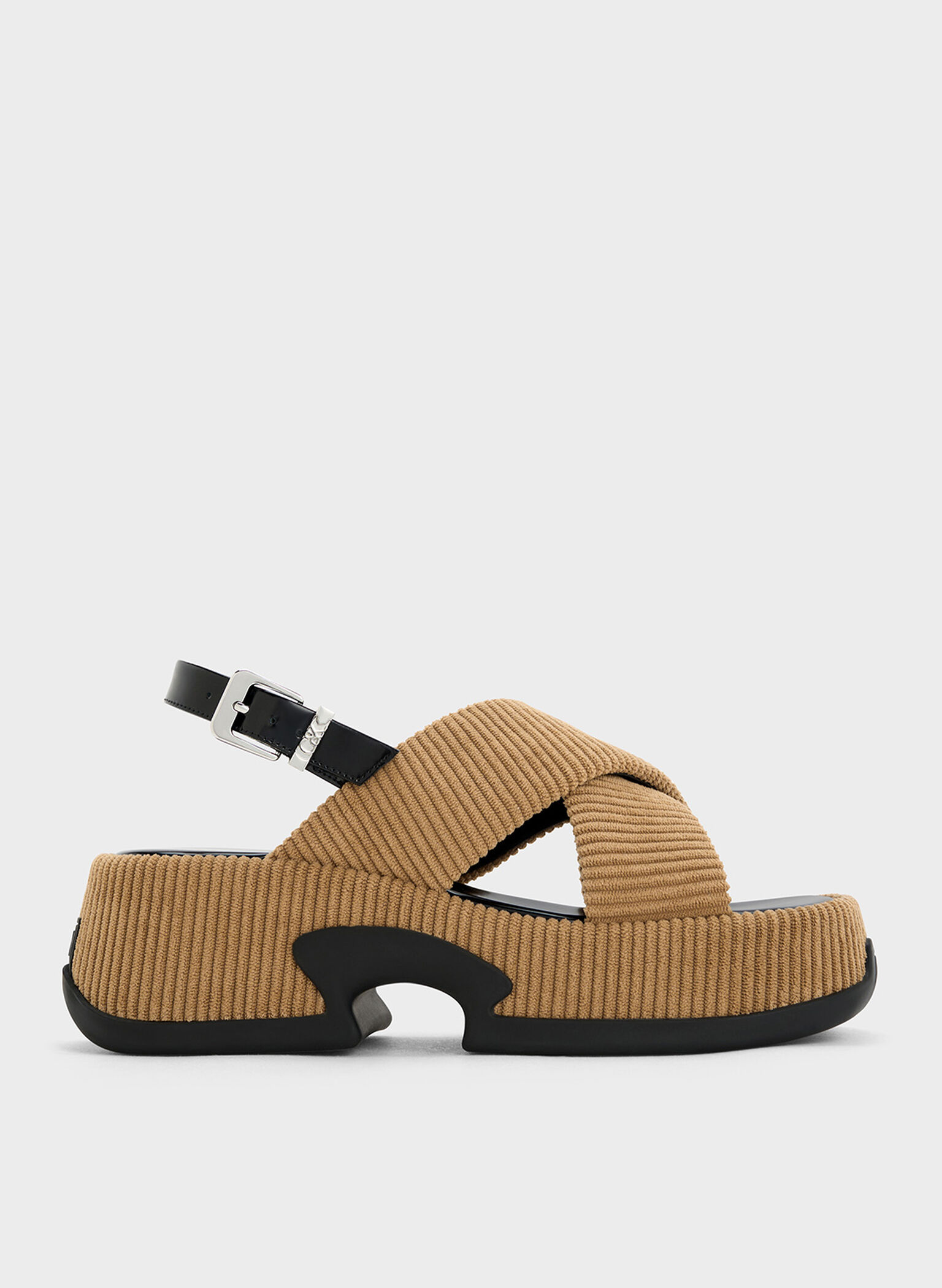 Caria Leather & Corduroy Platform Sandals, Camel, hi-res