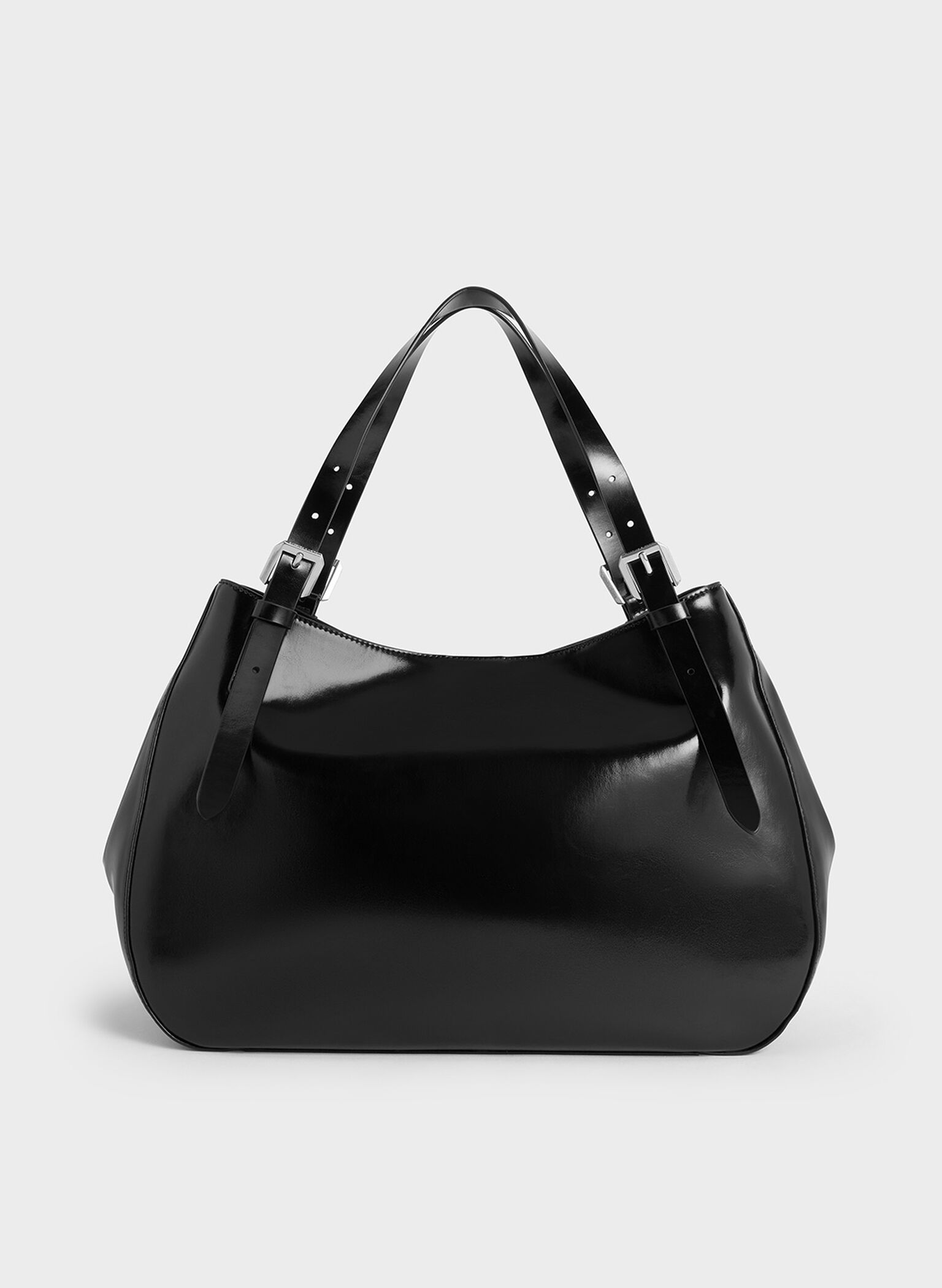 Buckle-Strap Slouchy Tote Bag, Noir, hi-res