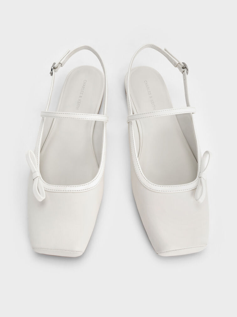 Bow Slingback Mary Jane Flats, White, hi-res